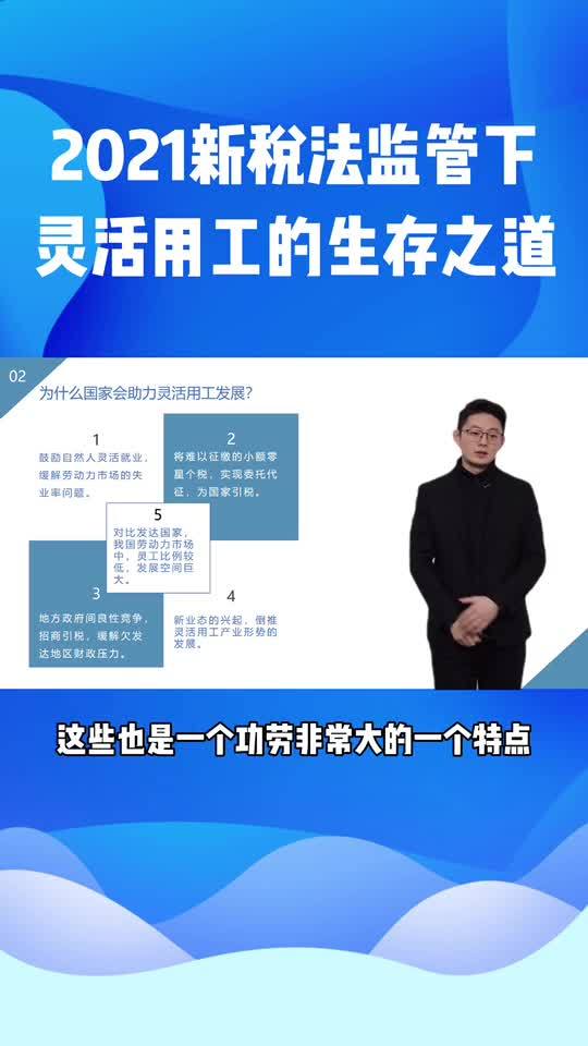 抖音蓝色商务风灵活用工课堂视频中