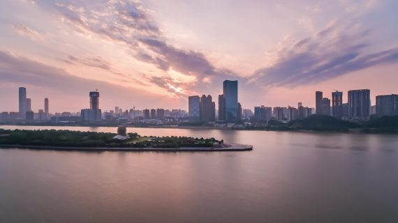 长沙橘子洲头日出航拍延时