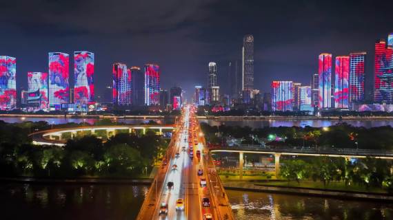 橘子洲大桥夜景航拍