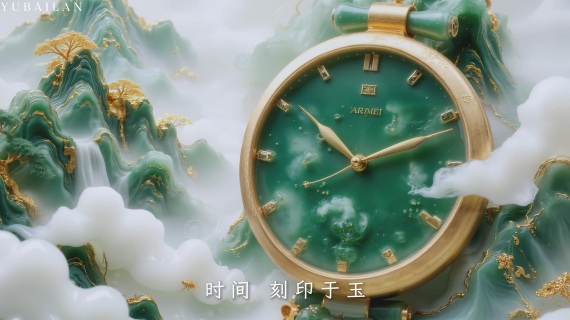 AI国风创意数字艺术玉石山水手表广告